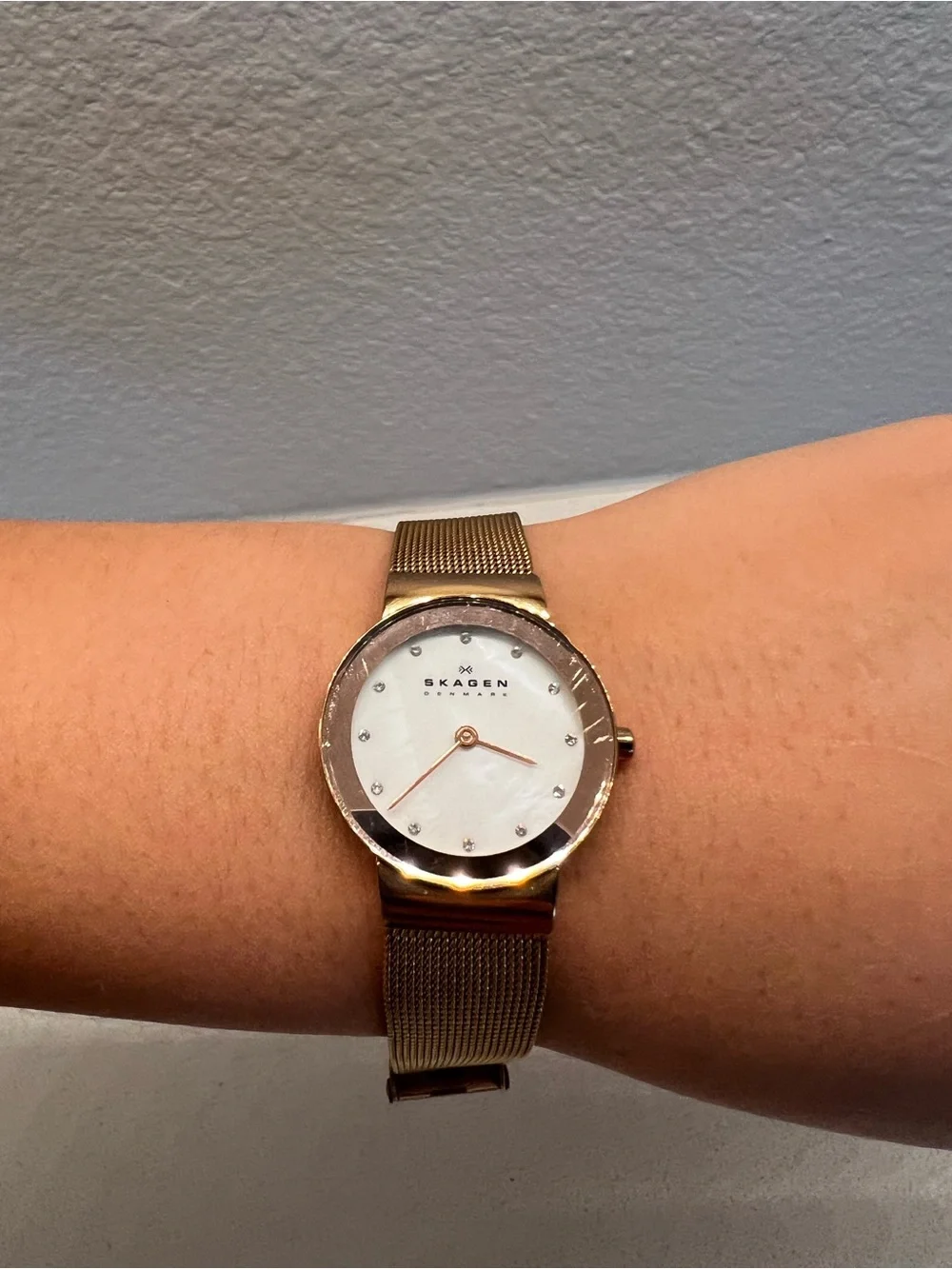 Skagen Gold Mesh Women's Watch with White Dial